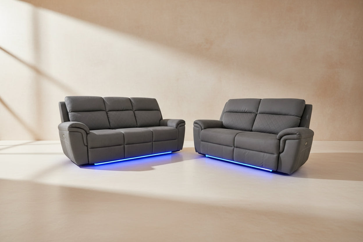 Florence Electric Fabric Recliner 3+2 Dark Grey - USB - LED LIGHTS