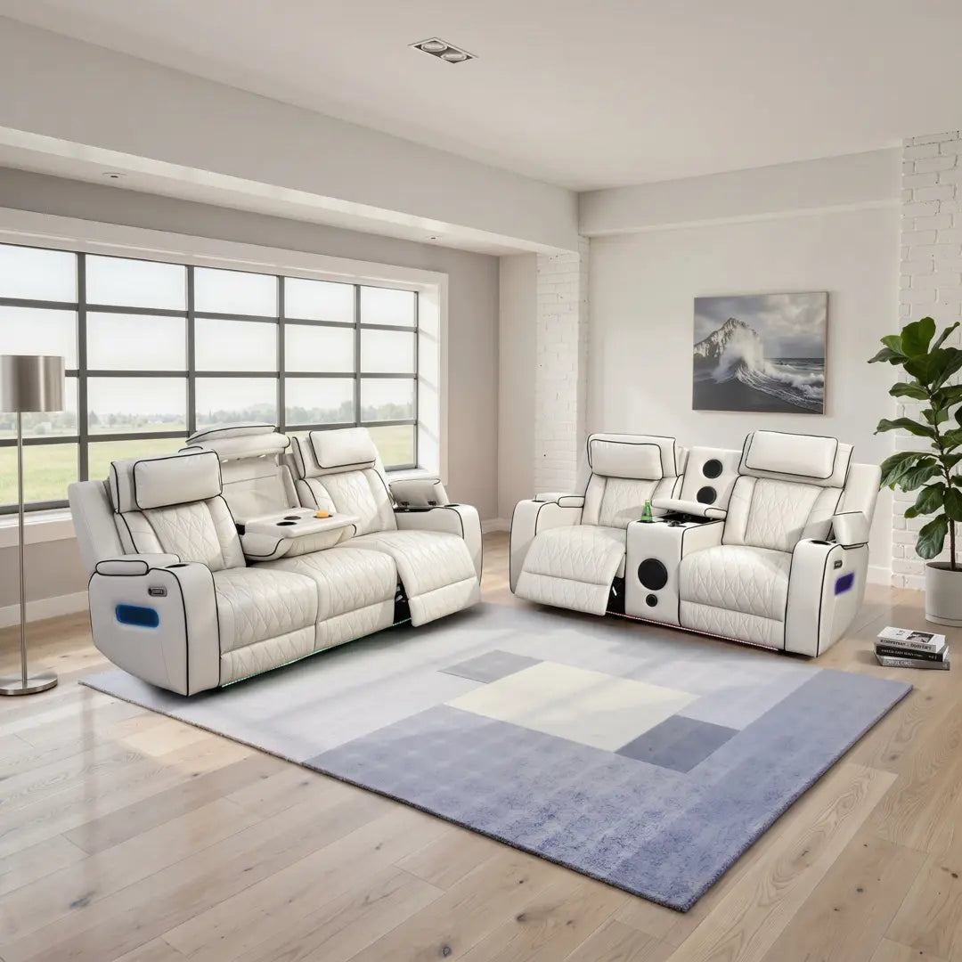 Osman Smart Leather Sofa 3+2 Seater with Wireless Charging, USB-C, RGB LED & Electric Headrest