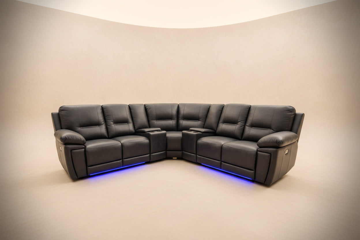 MNS Sara Leather Electric Recliner Corner Sofa Grey